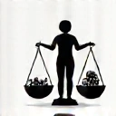 Icono de una balanza con alimentos y una persona saludable.